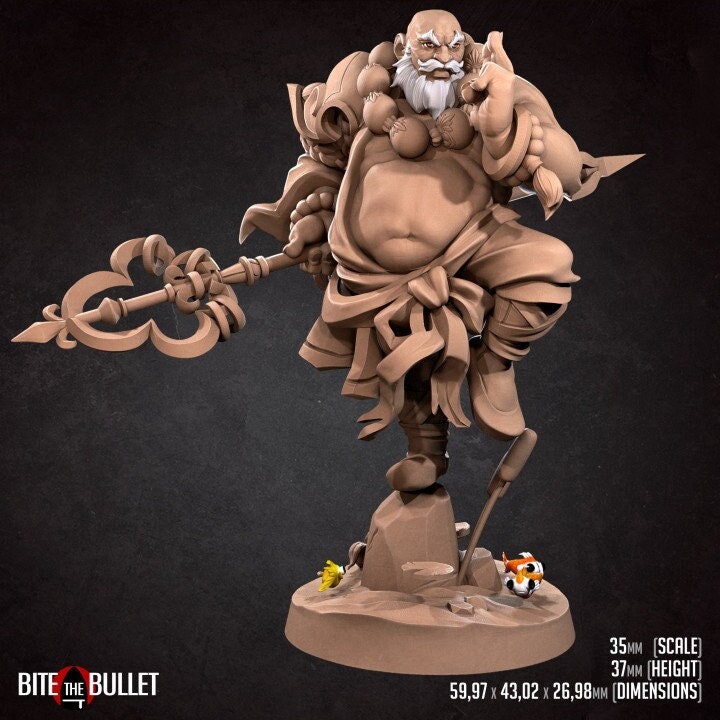 Human Monk - 32mm, 35mm Scale - Unpainted Miniature for DnD, Pathfinder, Tabletop RPGs - Bite the Bullet