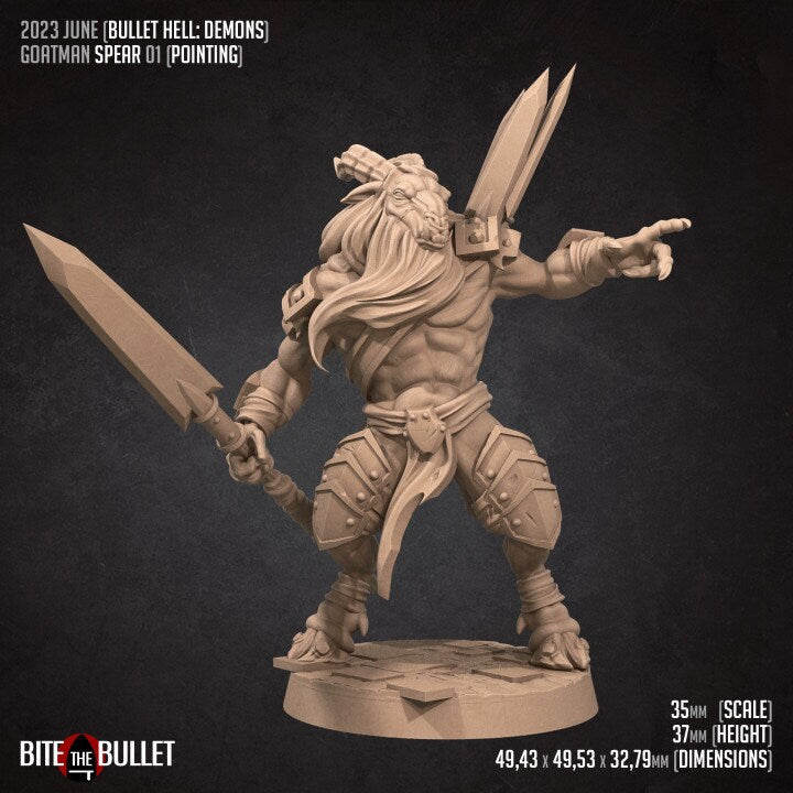 Goatmen Spearmen - 32mm, 35mm Scale - Unpainted Miniature