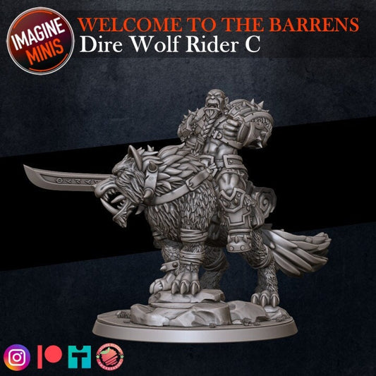 Orc Dire Wolf Rider - Pose C - Barrens Set - Unpainted Miniature