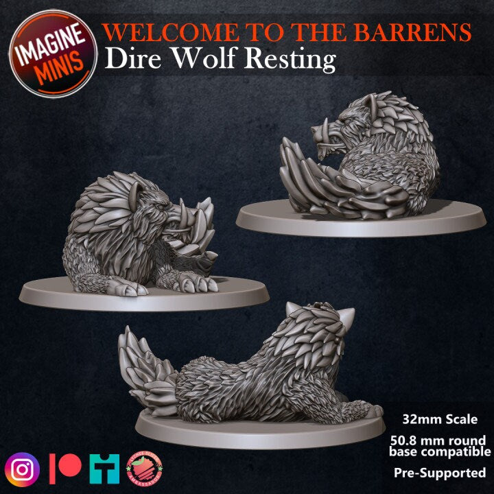Dire Wolf - Resting - Unpainted Miniature