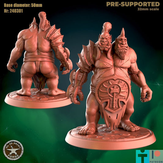 Two-Headed Ogre - 2 Poses - Unpainted Miniature