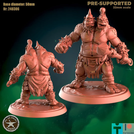 Two-Headed Ogre - Attacking - Unpainted Miniature