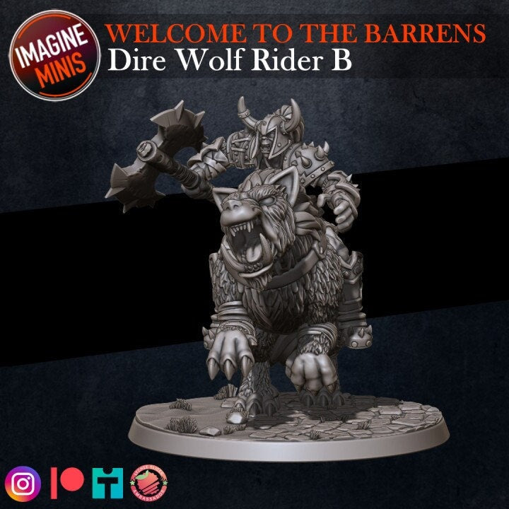 Orc Dire Wolf Rider - Pose B - Barrens Set - Unpainted Miniature