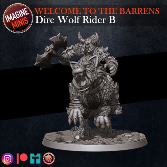 Orc Dire Wolf Rider - Pose B - Barrens Set - Unpainted Miniature