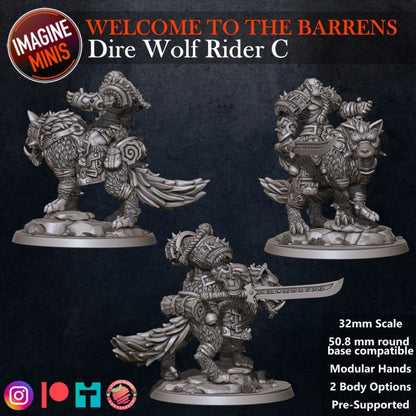 Orc Dire Wolf Rider - Pose C - Barrens Set - Unpainted Miniature