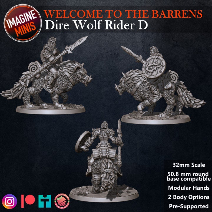 Orc Dire Wolf Rider - Pose D - Barrens Set - Unpainted Miniature