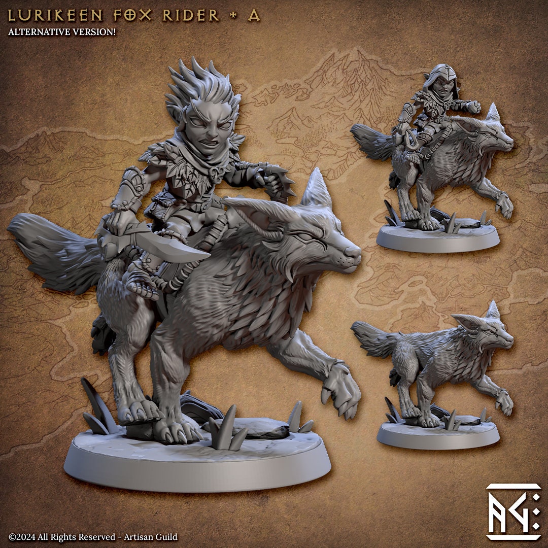 Fox Rider - Pose A - Deeproot Lurikeen - Unpainted Miniature