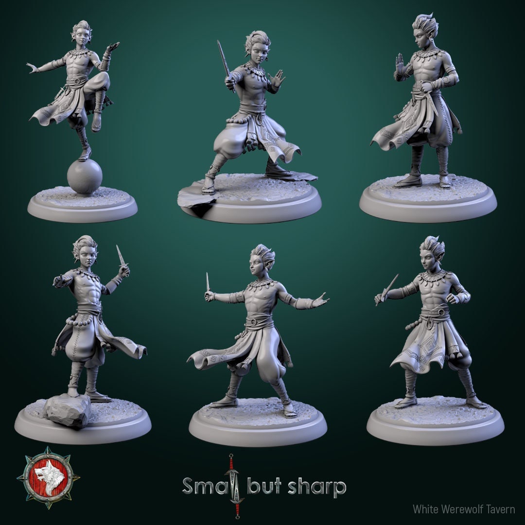 Halfling Monks - 6 Poses - Unpainted Miniature