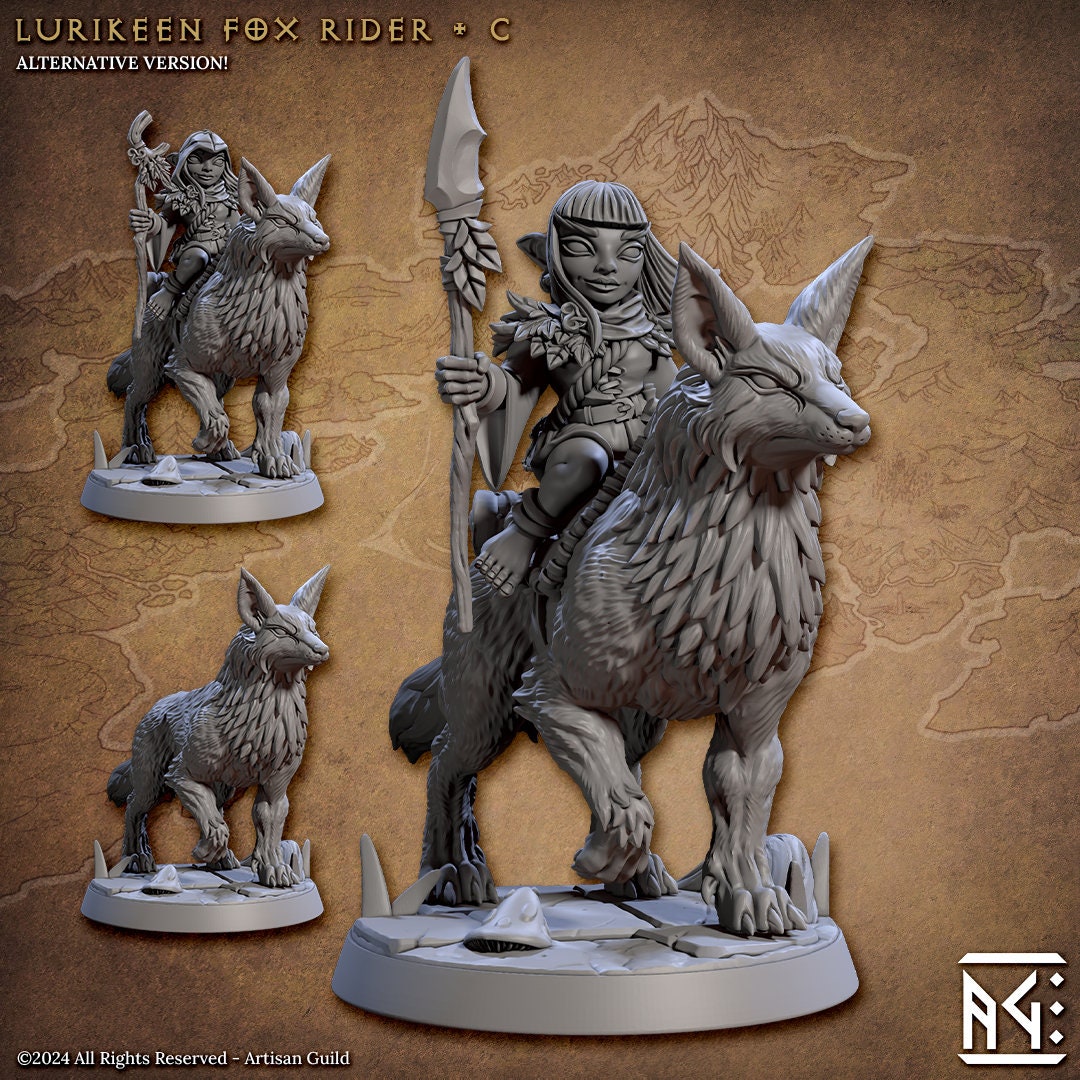 Fox Rider - Pose C - Deeproot Lurikeen - Unpainted Miniature