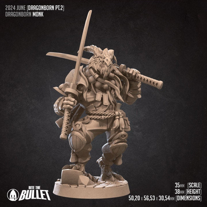 Dragonborn Monk - 2 Poses - Unpainted Miniature