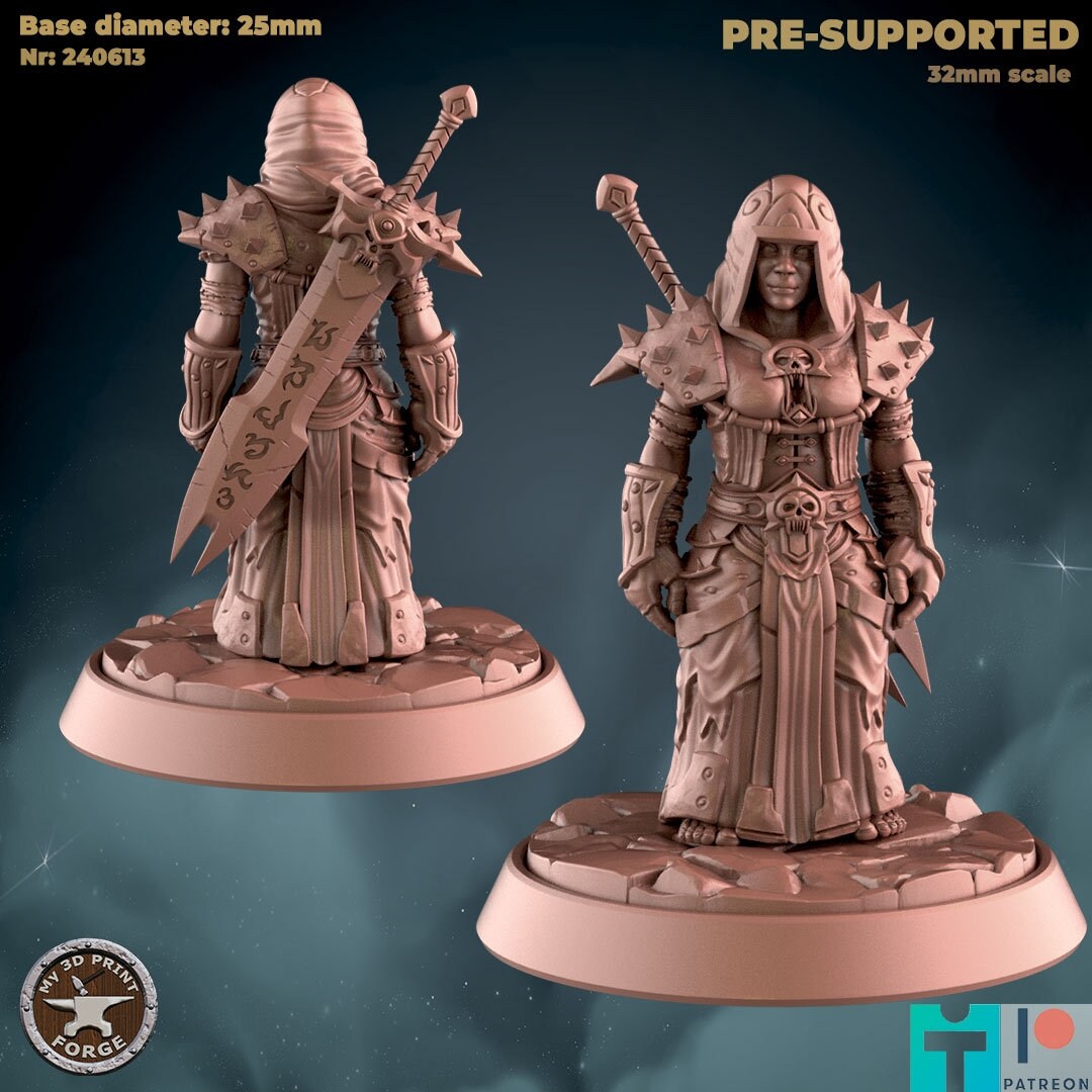 Female Dwarf Death Knight - 2 Poses - Unpainted Miniature