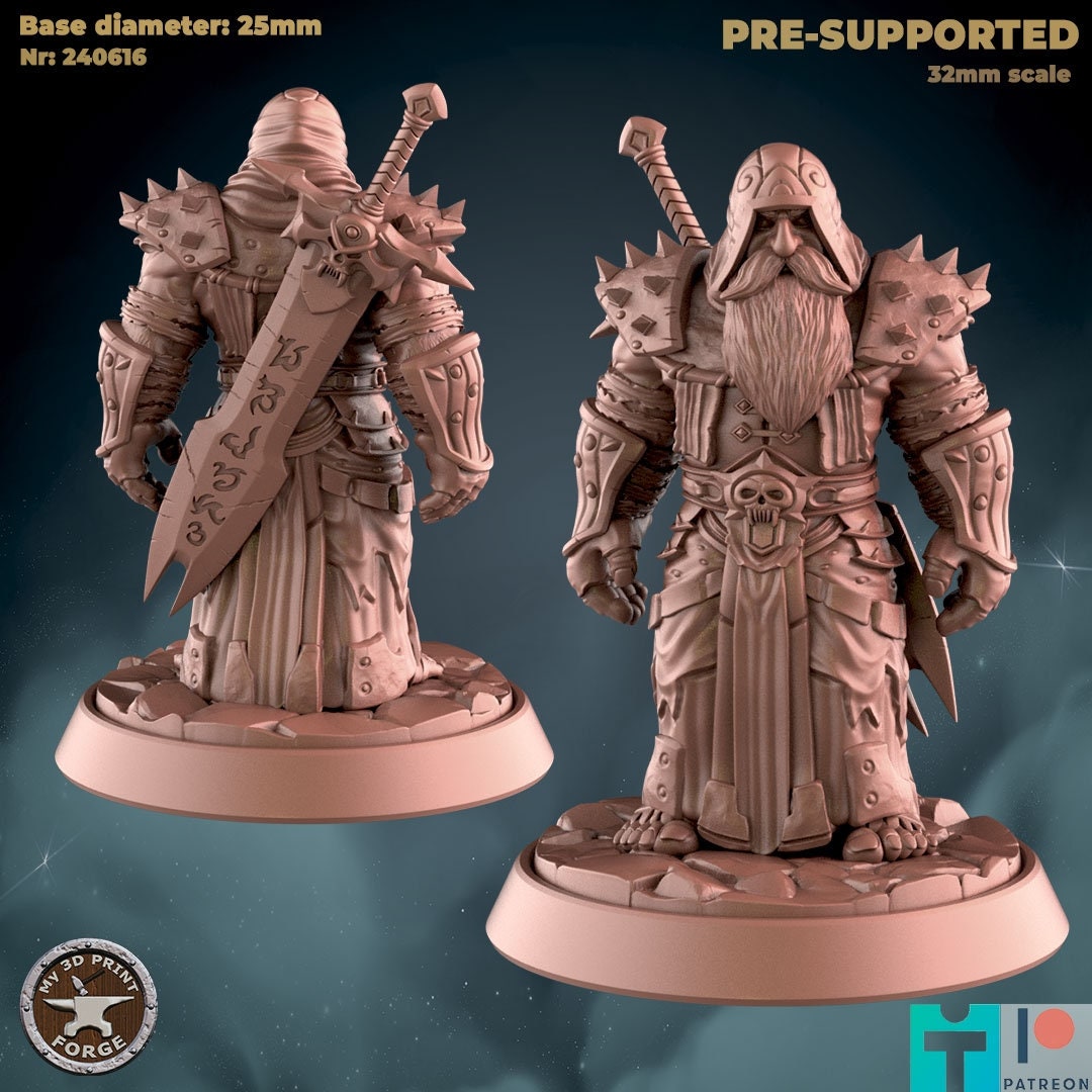 Male Dwarf Death Knight - 2 Poses - Unpainted Miniature