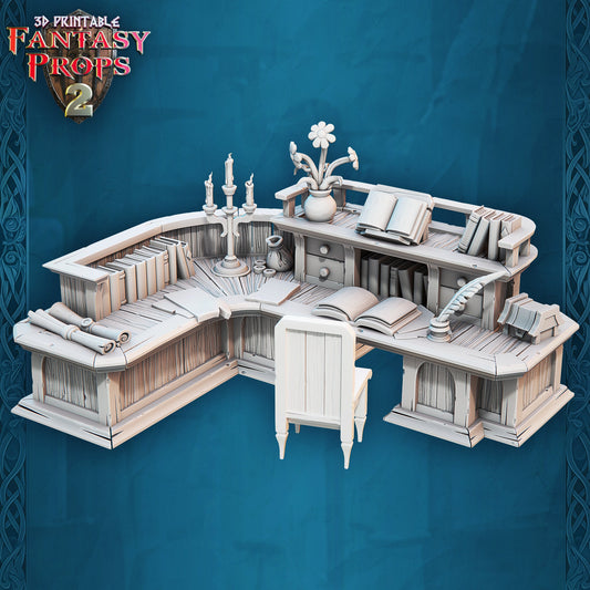 Curved Desk - Tavern Set - Unpainted Miniature