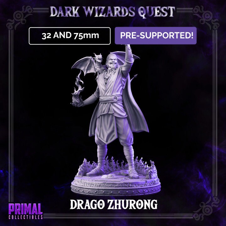 Fire Mage - Drago Zhurong - Dark Wizards Set- Masters of Dungeons Quest - Unpainted Miniature