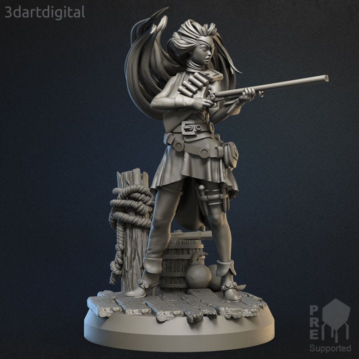 Female Gunslinger - Modular Miniature - Unpainted Miniature