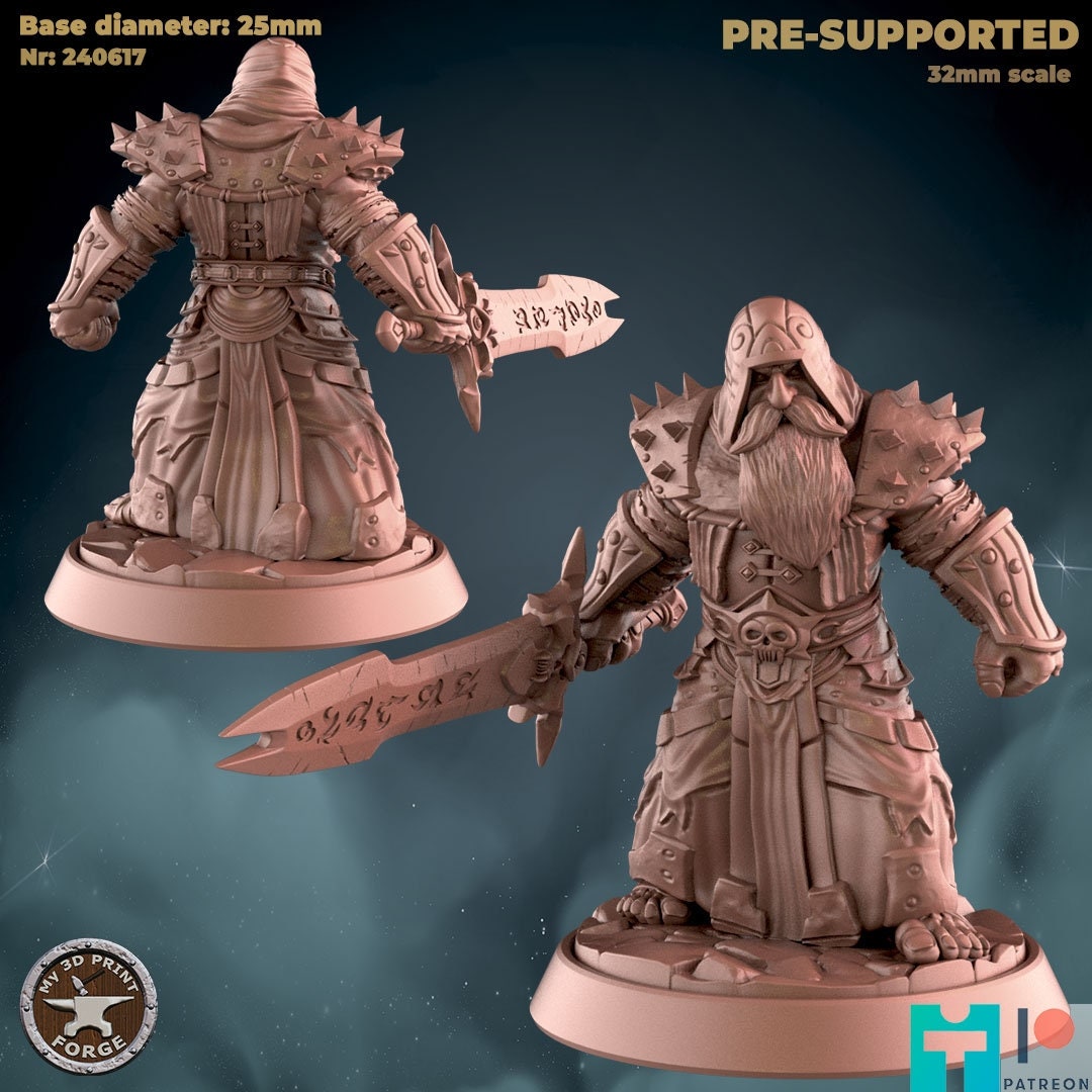 Male Dwarf Death Knight - 2 Poses - Unpainted Miniature