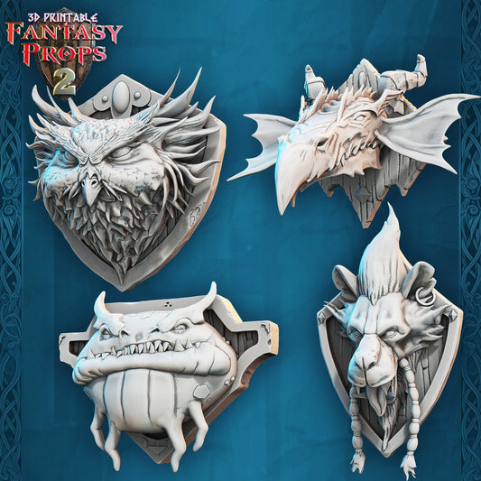 Wall Trophies - Mounted Animal Heads - Unpainted Miniature