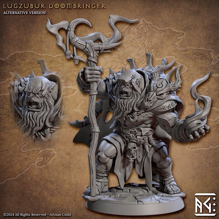 Lugzubur Doombringer - Orc Warlock - Blackcrag Orcs Set - Unpainted Miniature