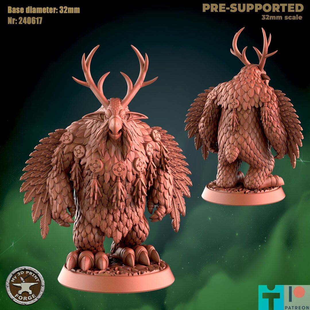 Lunar Owlbear with Antlers - 3 Poses - Beast Shape - Druid Set - Unpainted Miniature