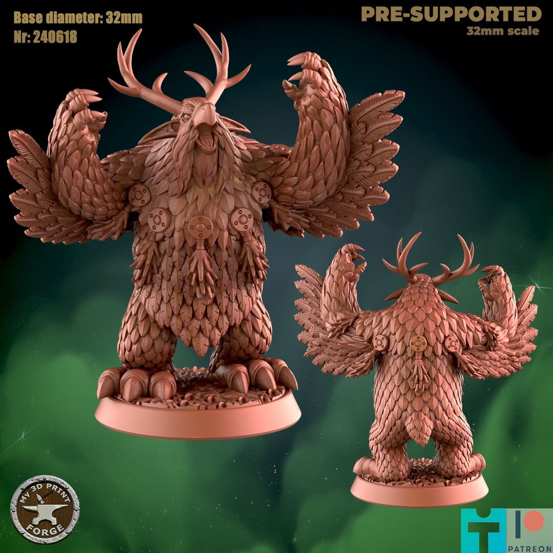 Lunar Owlbear with Antlers - 3 Poses - Beast Shape - Druid Set - Unpainted Miniature