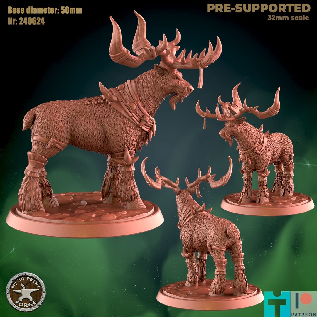 Stag - 2 Poses - Beast Shape - Druid Set - Unpainted Miniature