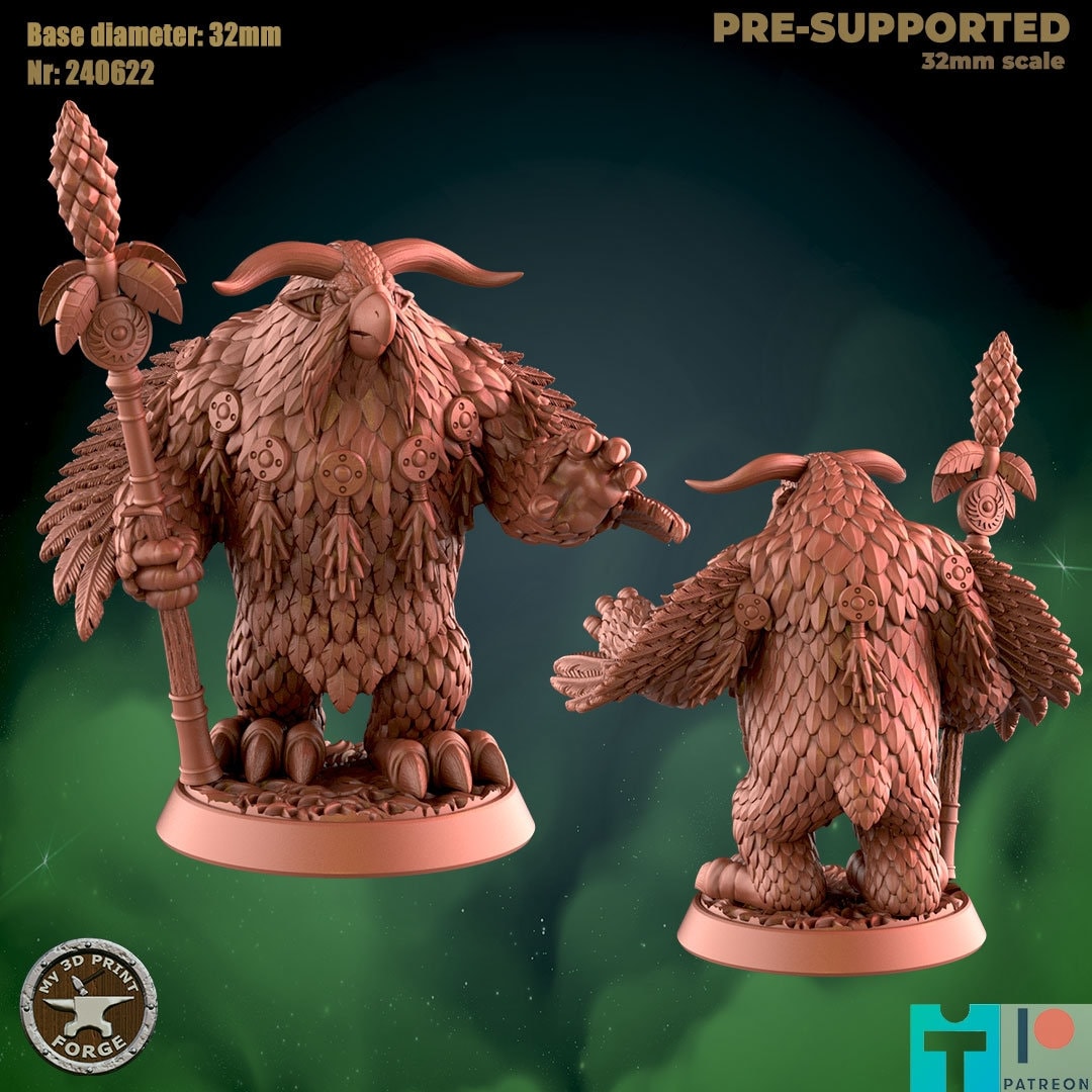 Lunar Owlbear with Horns - 3 Poses - Beast Shape - Druid Set - Unpainted Miniature