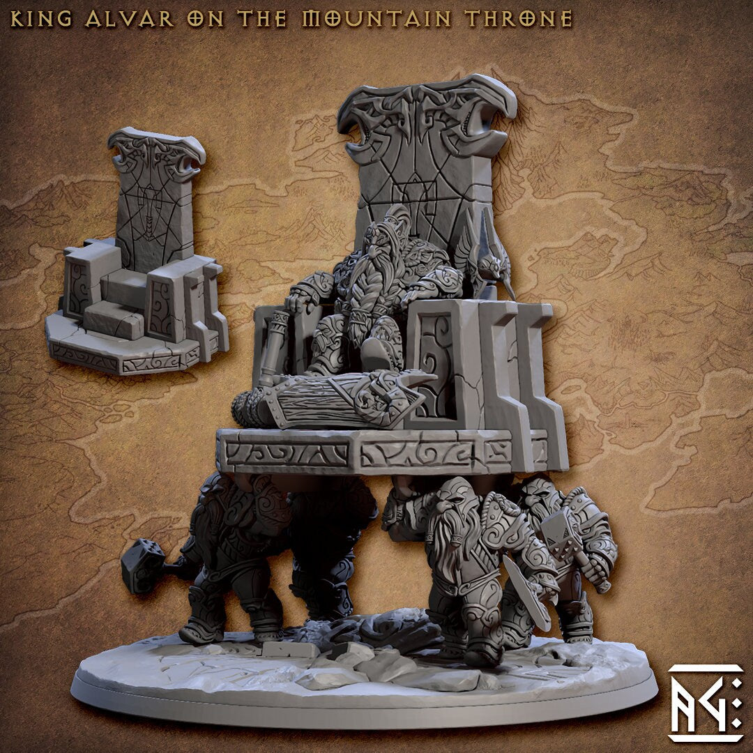 King Alvar on the Mountain Throne - Defenders of Lok'Badar - Unpainted Miniatures