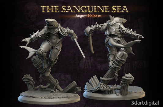 Female Wereshark - Pose 1 - Sanguine Sea Set - Unpainted Miniature