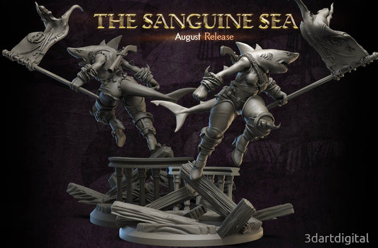 Female Wereshark - Pose 2 - Sanguine Sea Set - Unpainted Miniature