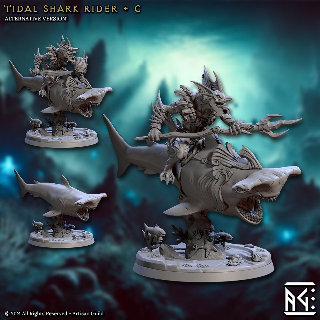 Tidal Shark Rider - Pose C - Mirmidons of the Death-Tide - Unpainted Miniature