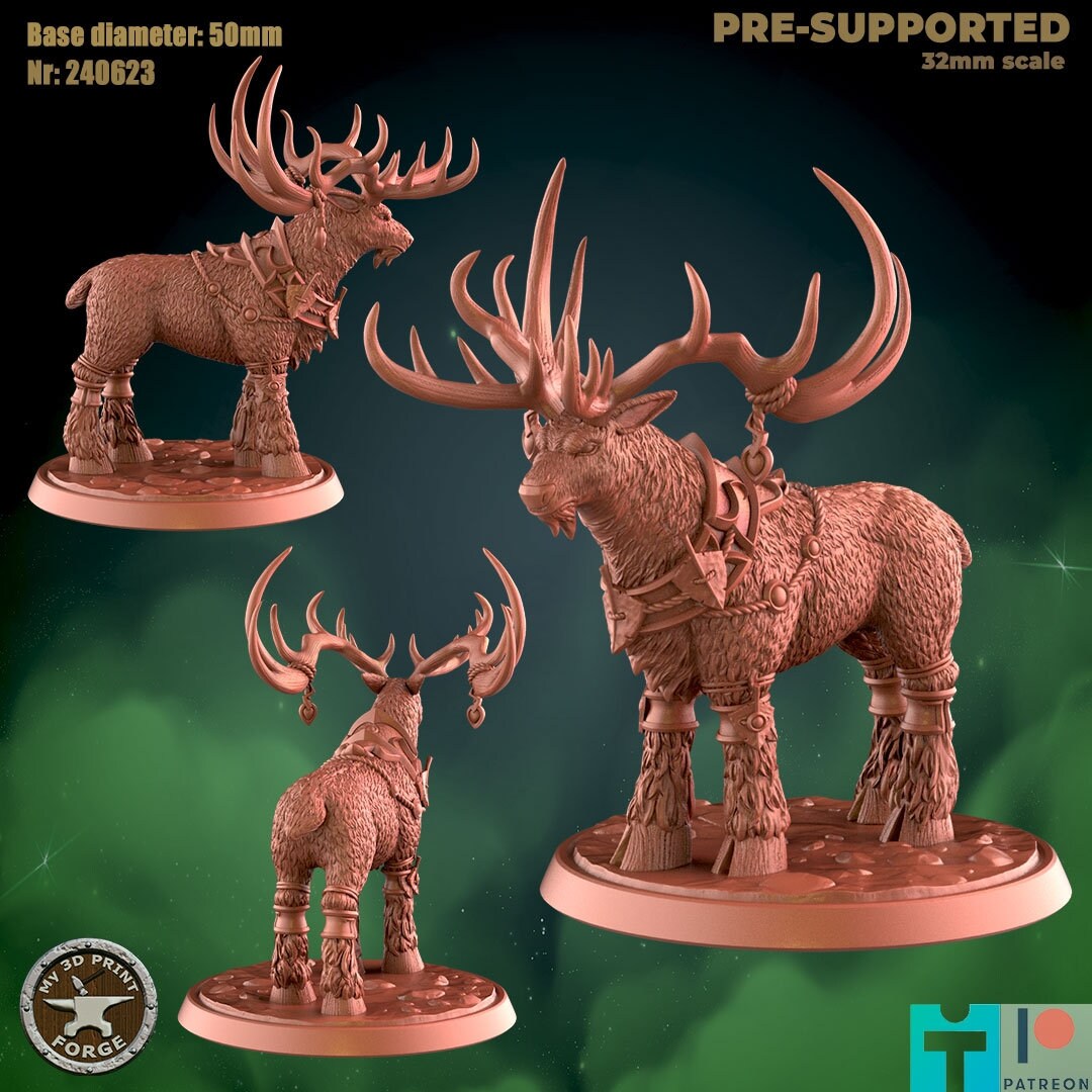 Stag - 2 Poses - Beast Shape - Druid Set - Unpainted Miniature