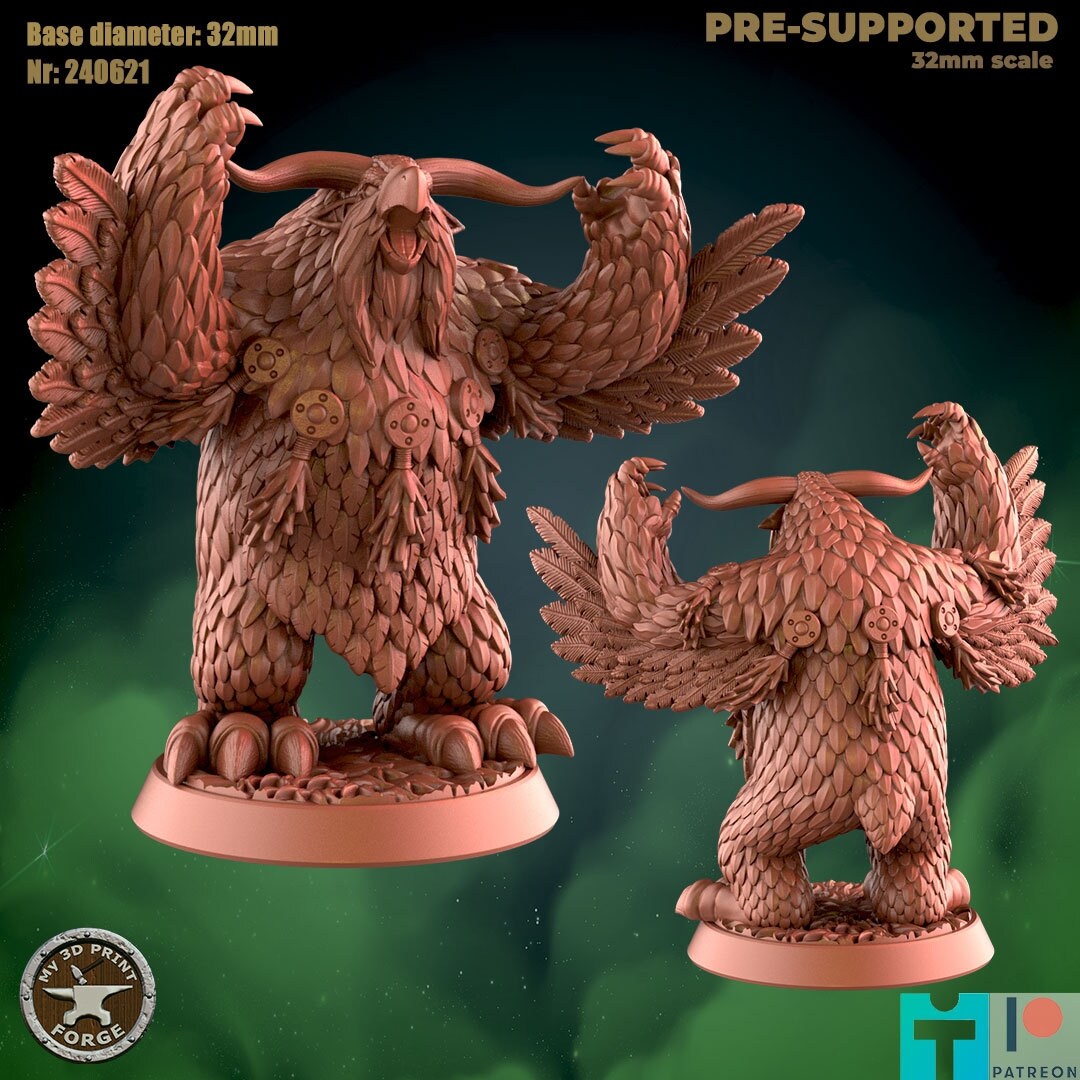 Lunar Owlbear with Horns - 3 Poses - Beast Shape - Druid Set - Unpainted Miniature