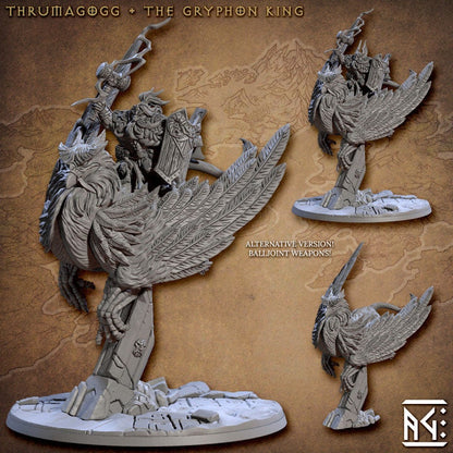 Alvar Stormhammer on Thrumagog, The Gryphon King - Defenders of Lok'Badar - Unpainted Miniatures