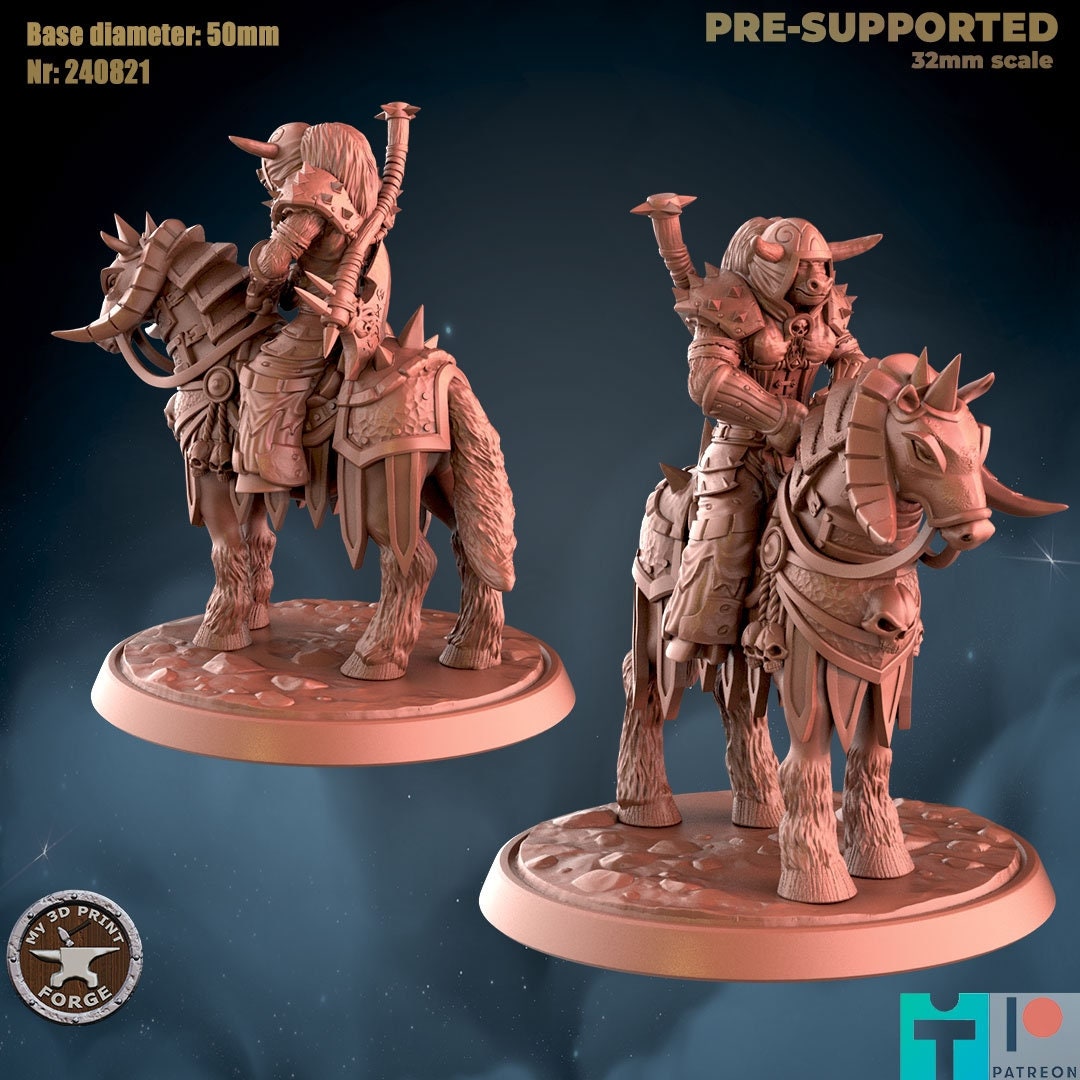 Minotaur Female Death Knight - Mounted - Unpainted Miniature