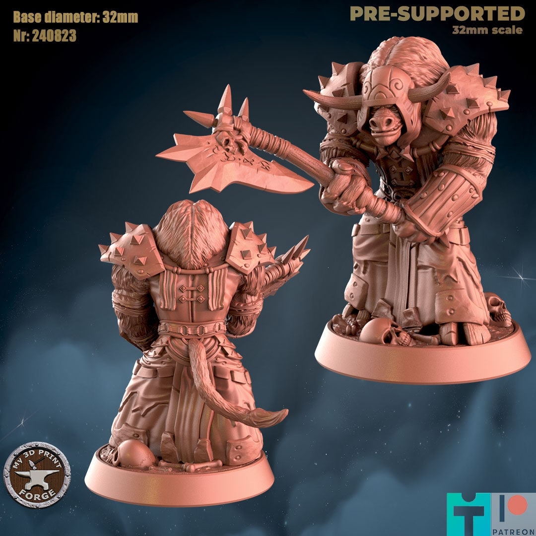 Minotaur Male Death Knight - 2 Poses - Unpainted Miniature