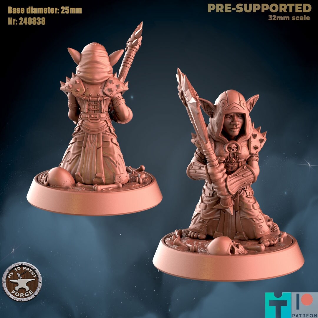 Goblin Female Death Knight - 2 Poses - Unpainted Miniature