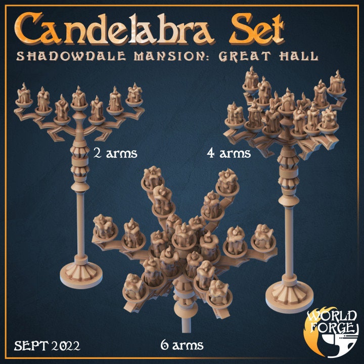 Candleabra - Set of 3 - Shadowdale Mansion: Great Hall Collection - Unpainted Miniature