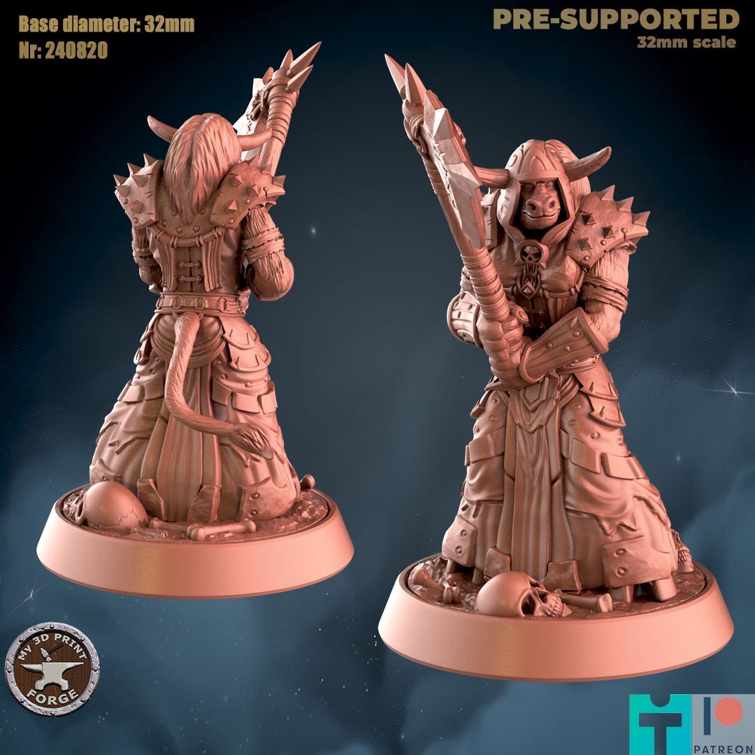 Minotaur Female Death Knight - 2 Poses - Unpainted Miniature