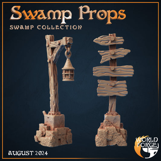 Lamp and Sign Post - Swamp Collection - Unpainted Miniature