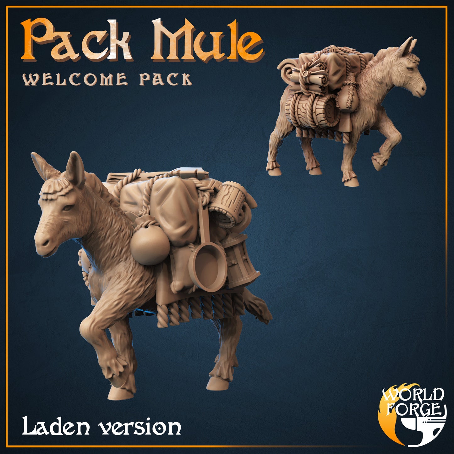 Pack Mule - 2 Poses - Unpainted Miniature