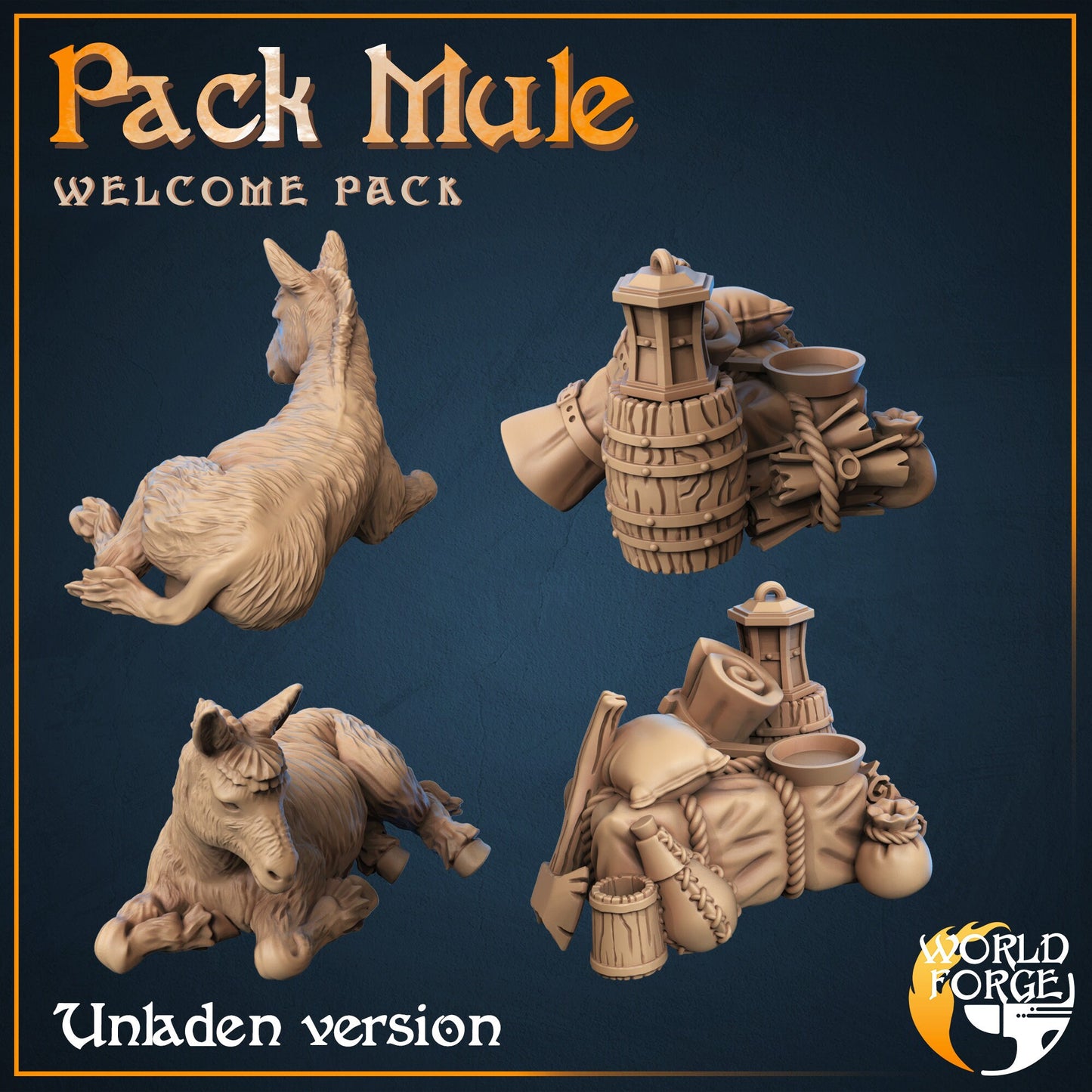 Pack Mule - 2 Poses - Unpainted Miniature