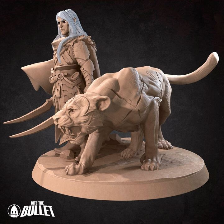 Drow Ranger with Panther - Unpainted Miniature