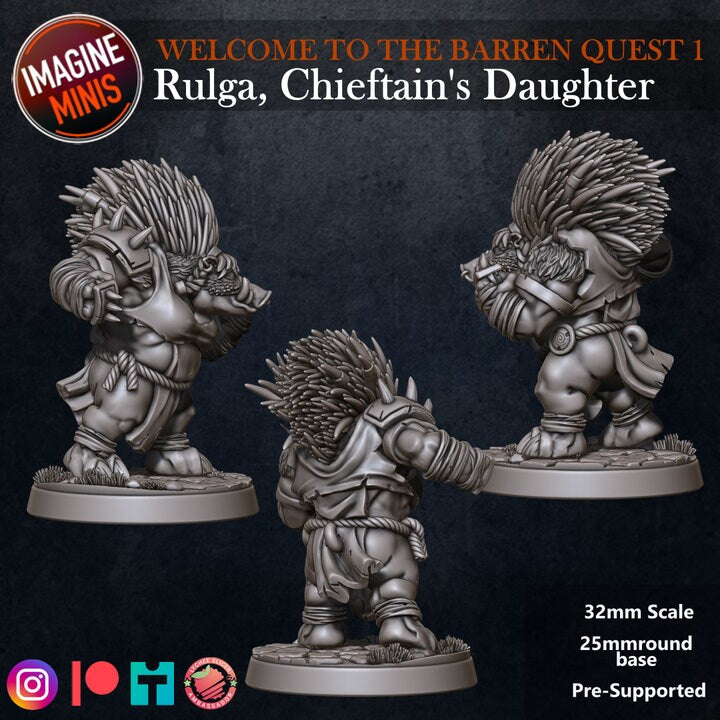 Rulga, Chieftain's Daughter - Barrens Set - Unpainted Miniature