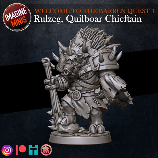 Rulzeg, Quilboar Chieftain - Barrens Set - Unpainted Miniature