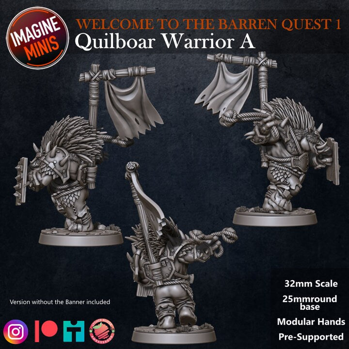 Quilboar Warrior - Pose A - Barrens Set - Unpainted Miniature