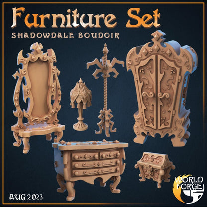 Bedroom Furniture Set - Shadowdale Boudoir Collection - Unpainted Miniature