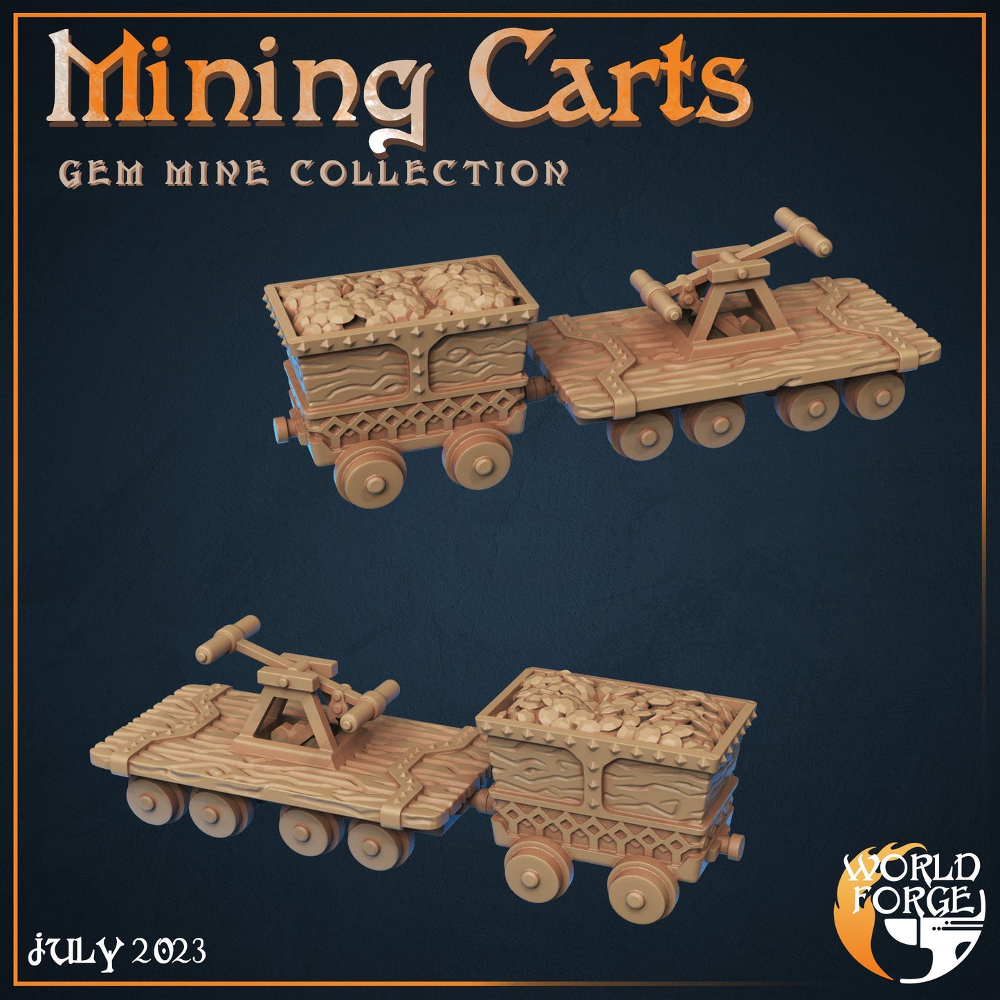 Mine Carts - Set of 2 - Dwarven Gem Mine Collection - Unpainted Miniature