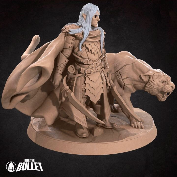 Drow Ranger with Panther - Unpainted Miniature