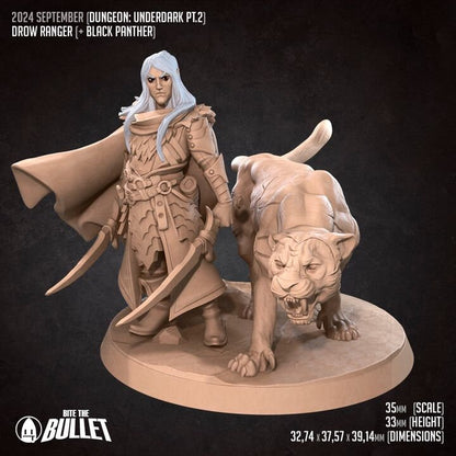 Drow Ranger with Panther - Unpainted Miniature