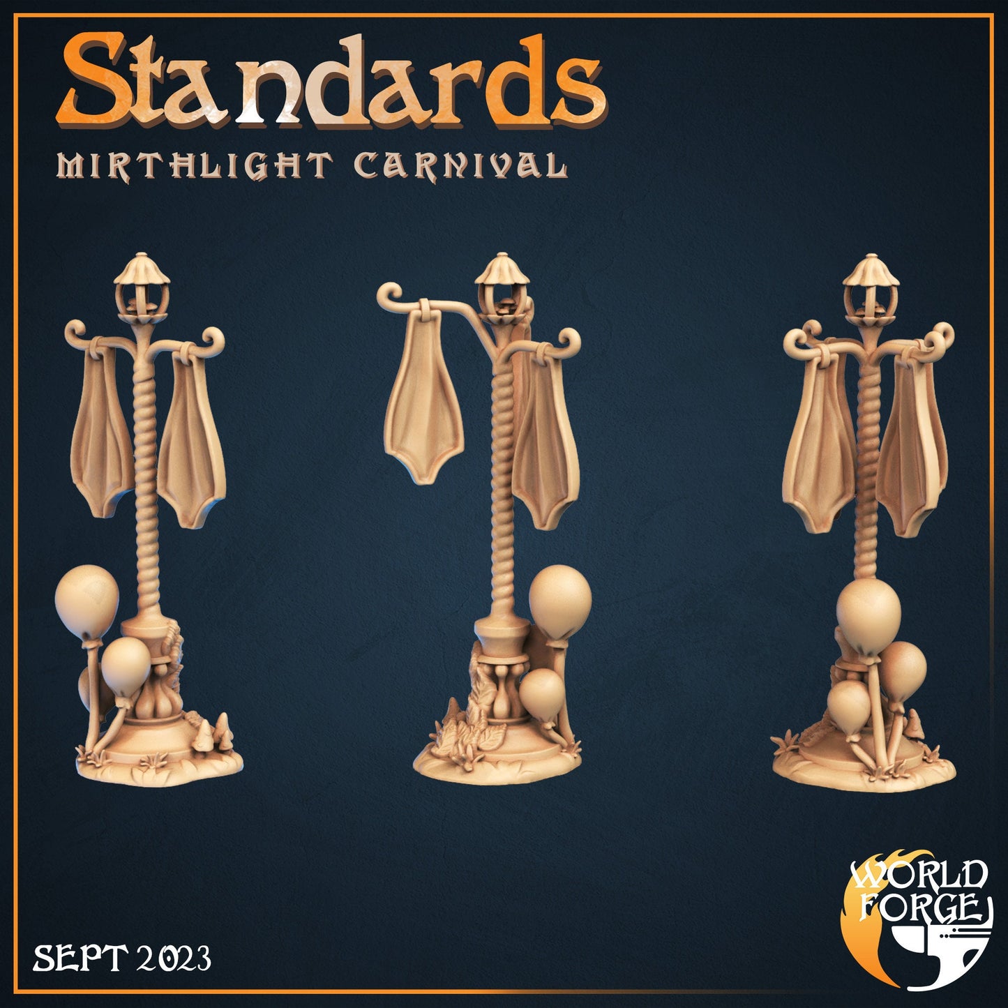 Standards - Carnival Flags - Mirthlight Carnival Collection - 32mm Scale - Unpainted Miniature for DnD, Pathfinder, Tabletop RPGs, Dioramas